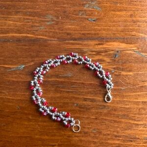 Hand Crafted Red and Silver Beaded Bracelet